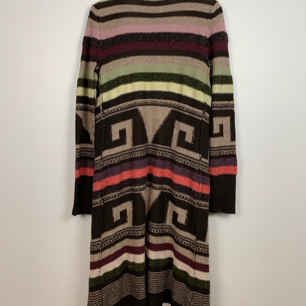 Free People Long Duster Open Cardigan Size Medium Wool Mohair Blend Aztec Boho - Picture 4 of 12